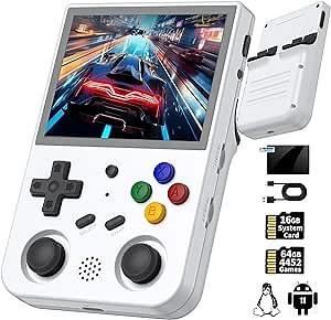 RG353V Retro Handheld Game Console 3.5" IPS Screen Android 11 and Linux System 64G TF Card Built-in 4420+ Classic Games RK3566 64bit Game Player Compatible with Bluetooth 4.2 and 5G WiFi（RG353V White）