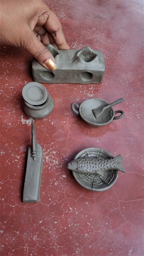 Handmade Mini Clay Kitchen Pots & Fish #shorts