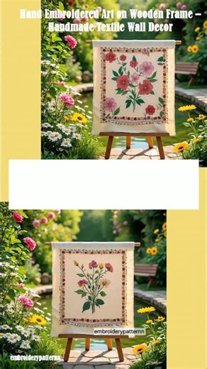 Set of 2 Hand Embroidery PDF Patterns – Wooden Frame Textile Wall Art Design