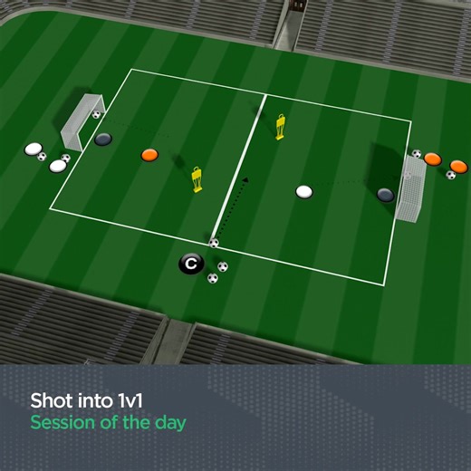 Today's session is a shot and 1v1 practice... ⚽️👨‍💻 Learn more about this practice through the link in the comments. | SportSessionPlanner.com