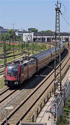 ICE train overtaken by OBB Class 1116 and a local train on approach to Munich/Munchen 3 August 2026