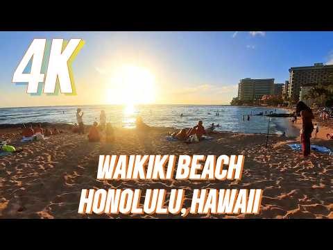 4K Waikiki Beach Stroll | Breathtaking Sunset Over the Pacific Ocean