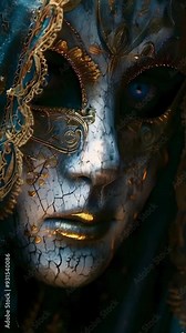 Video vertical recreation of woman eyes behind a venetian carnival mask