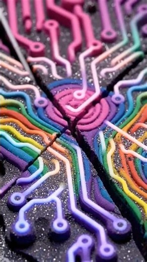 Rainbow Clay Circuit Board Cutting ⚡🧱 | Glowing Layered Tech ASMR#asmr, #clay, #sand, #cutting.