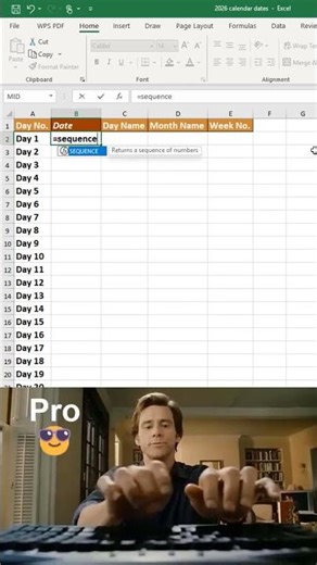 Auto generate 2026 calendar date 5 Second in excel😨 #excel #excelshorts #columnformatting