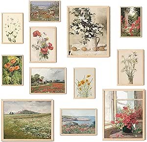 97 Decor Floral Wall Art - Vintage Floral Prints for Wall Decor, Flower Poster for Room Aesthetic Vintage Prints, French Garden Painting Spring Landscape Botanical Art Wildflower Decorations (8x10 Unframed)