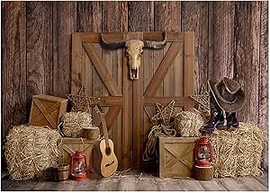 Western Cowboy Backdrop Wild West Photo Background Portrait Photography Props Cowgirl Theme Birthday Party Decorations, Ladvis 82.7"x59" Rustic Wood Banner Kids Baby Shower Photoshoot Supplies