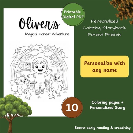 Personalized Forest Animals Coloring Story | Kids Printable PDF | Custom Name - Etsy