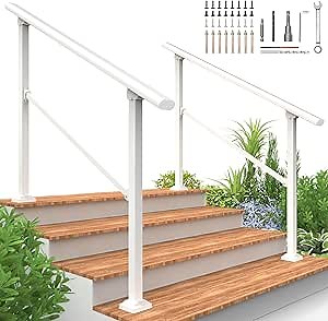 2 Pack 4 Step Hand Rails for Outdoor Steps,Railings for Outdoor Steps,White Outdoor Handrail for Concrete,Brick,Wood, Marble Steps