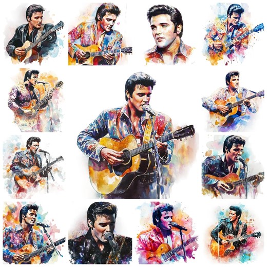 36 Elvis Presley PNG Clipart Bundle, Watercolor Elvis Legend King of Rock Illustration, Elvis Presley Rock N Roll King Image, Commercial Use - Etsy
