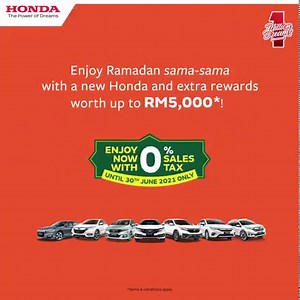 Ramadan is around the corner, so let's sama-sama enjoy rewards that come with a brand-new Honda! Get extra rewards worth up to RM4,000* when you purchase a Honda car this month. Contact your preferred Honda Authorised Dealer today or visit this link for more info https://www.honda.com.my/happening/32/sama-sama-rewards *Terms and conditions apply *Offers applicable for selected models & variants, while stocks last | Honda Malaysia