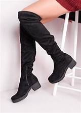 Black Suede Mid Heel Knee High Boots Photos