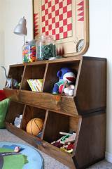 Wooden Toy Shelf With Bins Photos