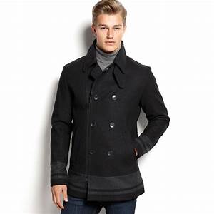 Lyst Calvin Klein Color Block Pea Coat In Black For Men