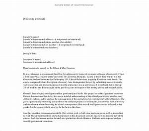 Recommendation Letter For A Student Template Just Letter Templates