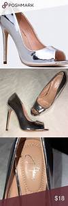 size 5 5 j adams verse peep toe silver pumps preloved has scuff from