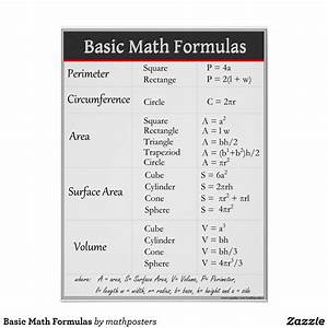 Basic Math Formulas Poster Zazzle Com In 2021 Basic Math Math