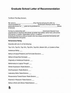 Graduate School Letter Of Recommendation Template