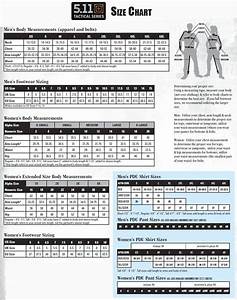 5 11 Size Chart Tactical Clothing Tactical Size Chart