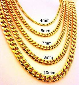18 Quot 30 Quot Mens Stainless Steel 4mm 10mm 24k Gold Plated Cuban Link Chain