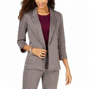 Nine West Womens Gray Houndstooth Open Front Blazer Jacket Size 1x Ebay