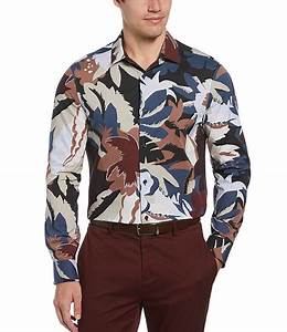 Perry Ellis Big Large Floral Print Stretch Long Sleeve Woven
