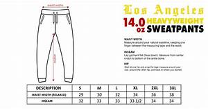Size Chart Los Angeles Heavyweight Sweatpants Shakawear Com