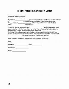 Free Teacher Recommendation Letter Template With Samples Pdf Word