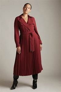 Curve Long Sleeve Pleated Midi Trench Dress Millen