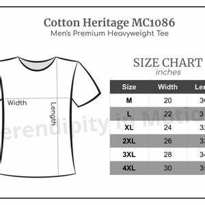 Size Chart Cotton Heritage Men 39 S Heavyweight Tee Inches Etsy