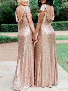 Meet Sequin Backless Bridesmaid Dress Rose Gold Sleeveless Long Evening