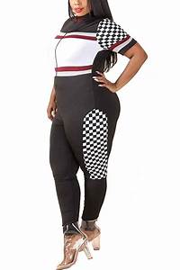 Genx Womens Plus Size Colorblock Contrast Racer Checker Panel Jumpsuit