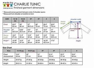 Charlie Tunic Size Finished Measurements Charts