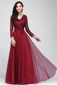 Affordable Long Sleeves V Neck Lace Burgundy Bridesmaid Dresses With