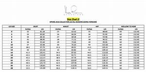 sizing chart bridesmaids only