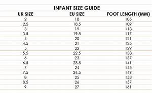 Toddler Shoe Sizes Chart