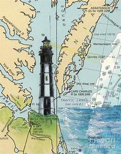 Cape Henry Lighthouse Va Cathy Peek Nautical Chart Map Painting By