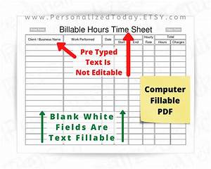 Billable Hours Timesheet Fillable And Printable Pdf Digital Etsy