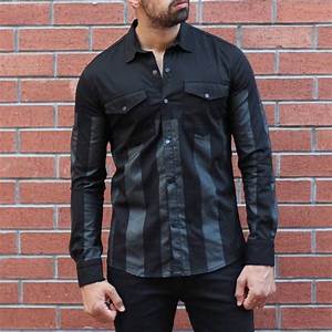 Men 39 S Slim Fit Shirt With Pockets In Black Gray