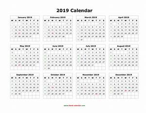 Download Blank Calendar 2019 12 Months On One Page Horizontal