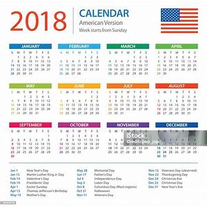 calendar 2018 american version with holidays stock illustration