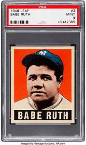 1948 leaf ruth 3 psa mint 9 baseball cards singles lot