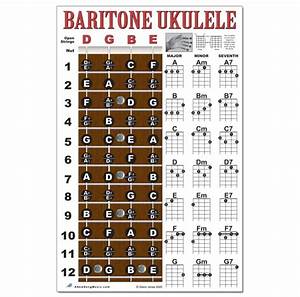 Baritone Ukulele Fretboard And Chord Chart Instructional Poster Bari