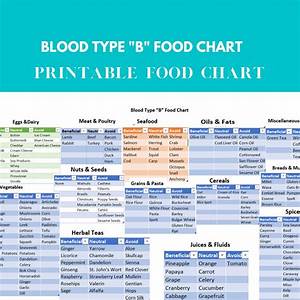 Blood Type B Food Chart Blood Type Type Diet Blood Group Etsy