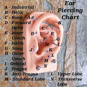 An Ear Piercing Chart Is Shown On A Stone Surface With Other Words In