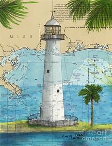 Biloxi Lighthouse Ms Nautical Chart Art Cathy Peek Painting By Cathy