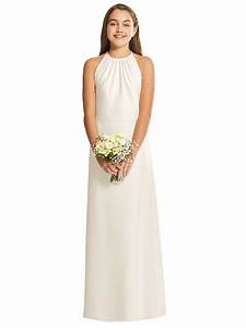 ivory halter neck crepe junior bridesmaids dress