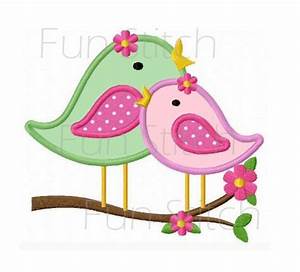 Twin Flower Birds Applique 3 Sizes Products Swak Embroidery