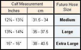 Size Chart For Futuro Therapeutic Support Knee Highs Open Toe Heel