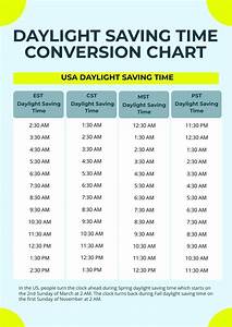 Daylight Saving Time Conversion Chart In Pdf Illustrator Download